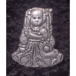 Vintage Carson Pewter Girl with Duck Candleholder Figure Home Decor Cottage Core